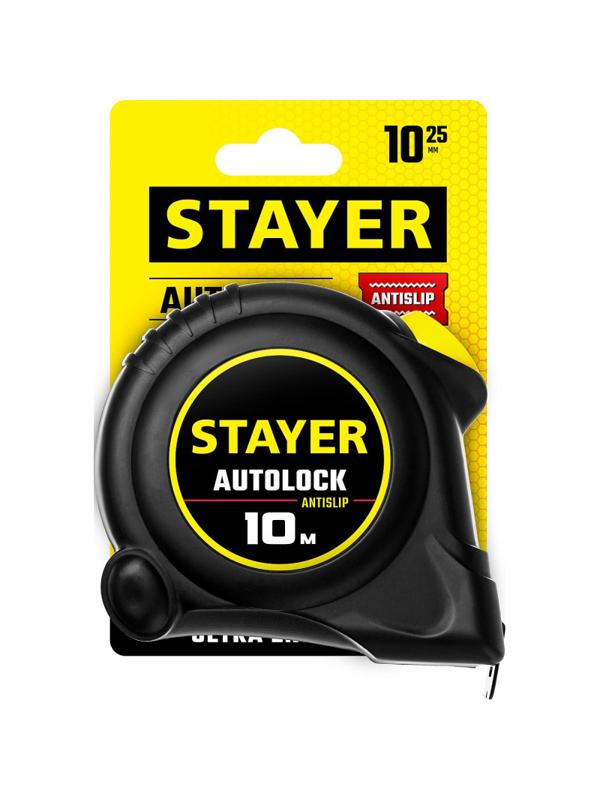Рулетка с автостопом STAYER  AutoLock 10м х 25мм (2-34126-10-25)