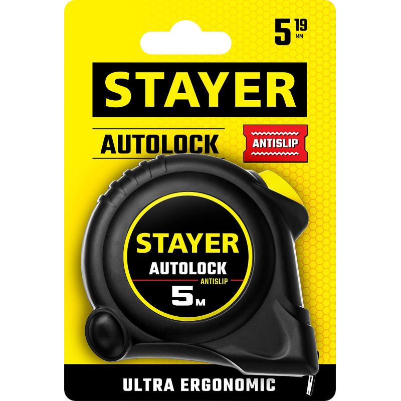 Рулетка с автостопом STAYER  AutoLock 5м х 19мм (2-34126-05-19)
