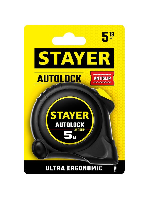 Рулетка с автостопом STAYER  AutoLock 5м х 19мм (2-34126-05-19)