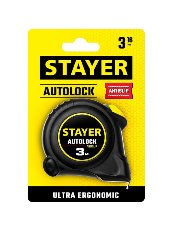 Рулетка с автостопом STAYER  AutoLock 3м х 16мм (2-34126-03-16)