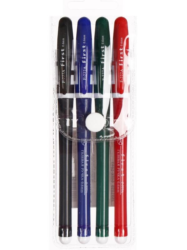 Набор гелевых ручек, 4 цвета, корпус цветной с белыми вставками, в блистере на кнопке