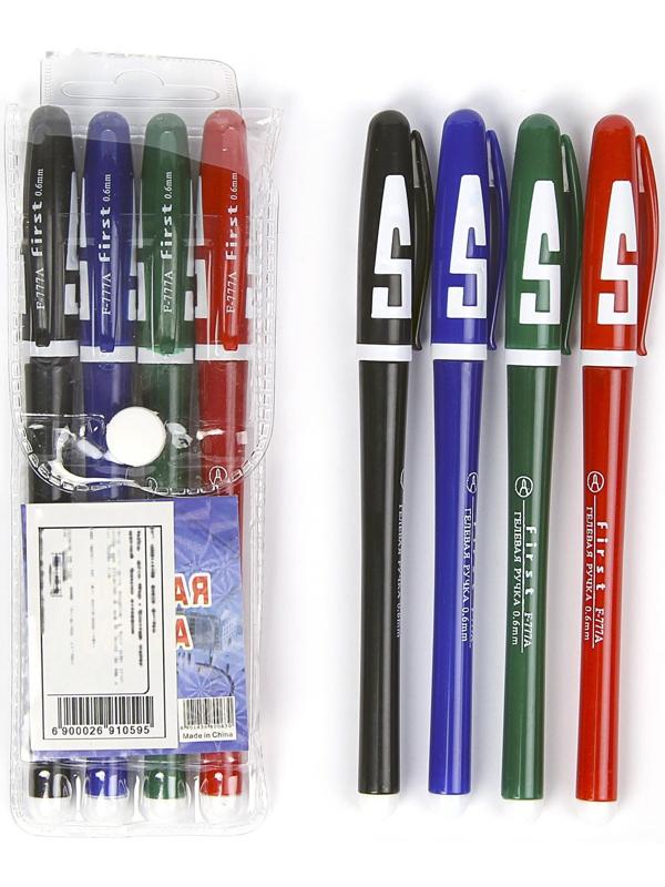 Набор гелевых ручек, 4 цвета, корпус цветной с белыми вставками, в блистере на кнопке