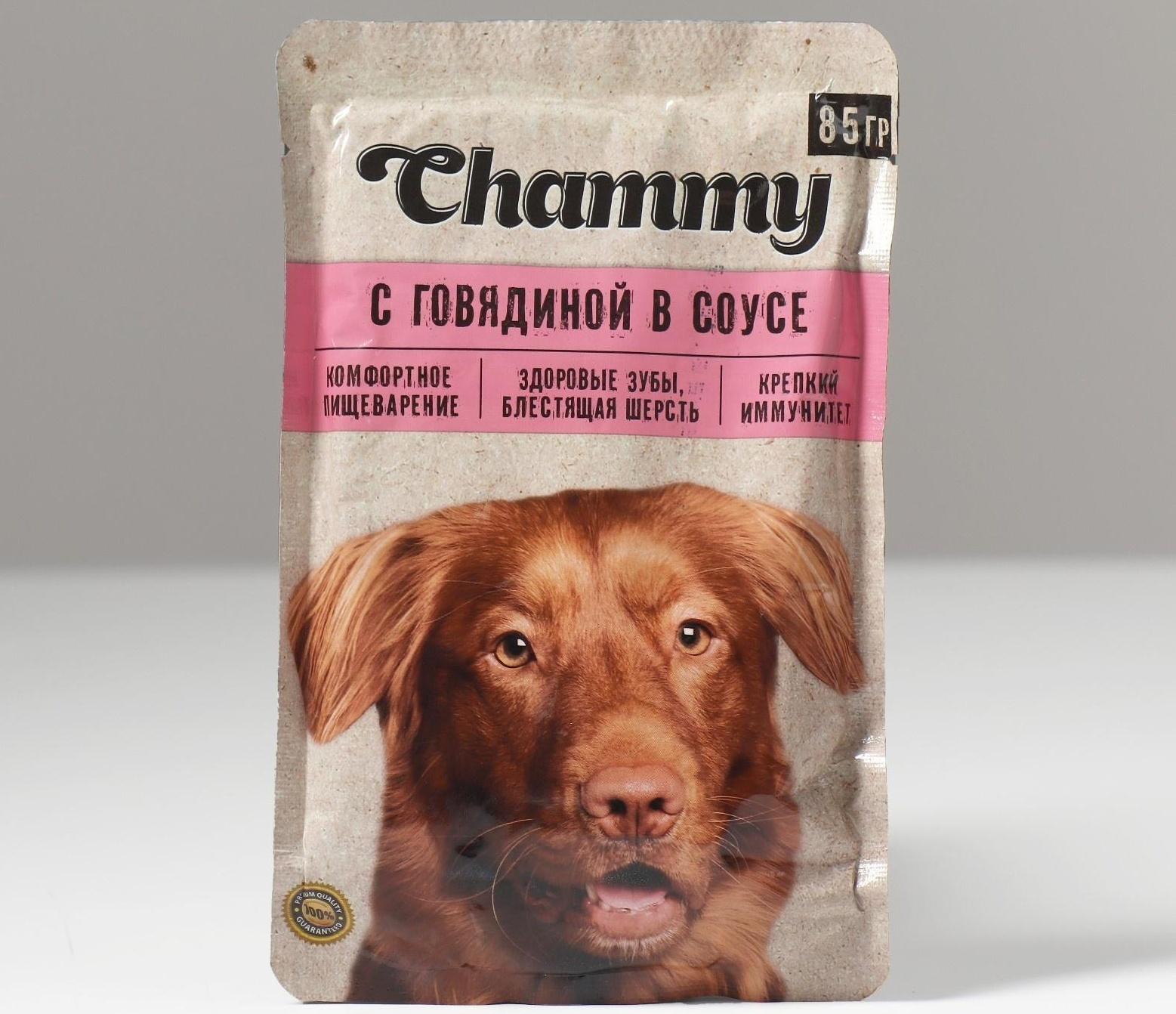 Влажный корм Chammy для собак, говядина в соусе, 85 г