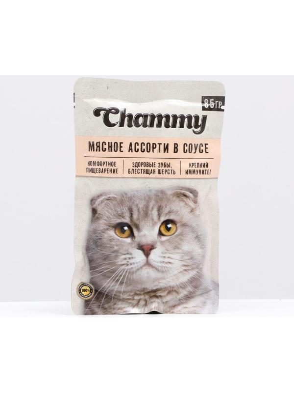 Влажный корм Chammy для кошек, мясное ассорти в соусе, пауч, 85 г