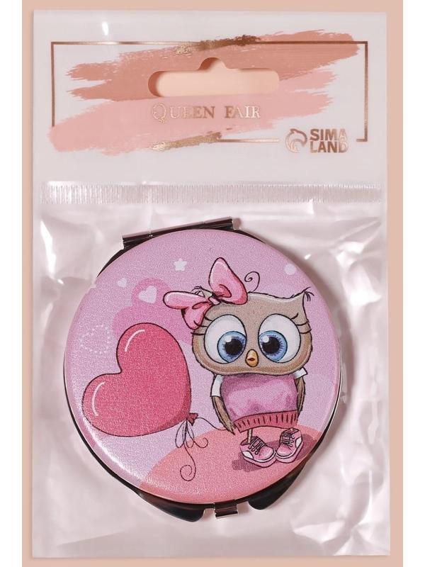 Зеркало складное «Совята», d 6,5 см, искусственная кожа, рисунок МИКС