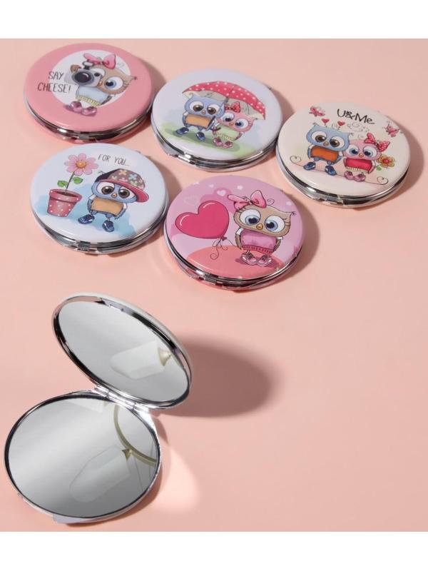 Зеркало складное «Совята», d 6,5 см, искусственная кожа, рисунок МИКС