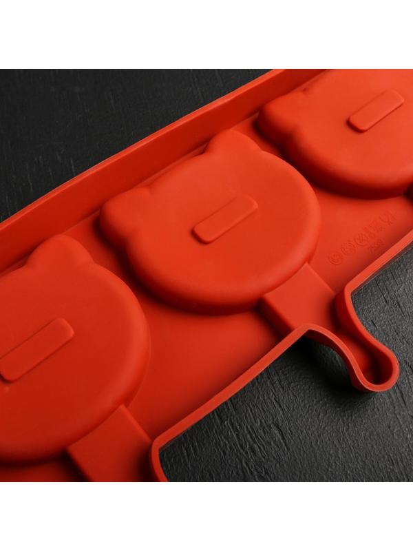 Форма силиконовая для мороженого «Коты», 38×14,5×2,5 см, 4 ячейки, цвет белый