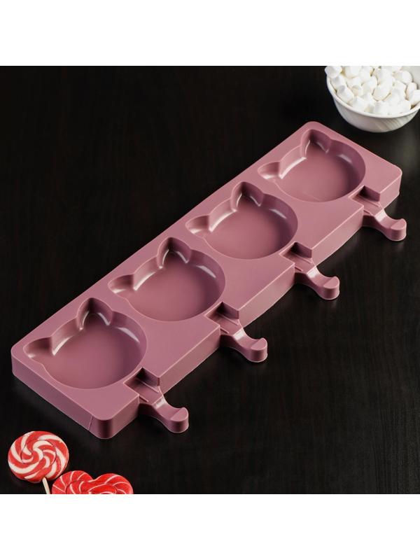 Форма силиконовая для мороженого «Коты», 38×14,5×2,5 см, 4 ячейки, цвет белый