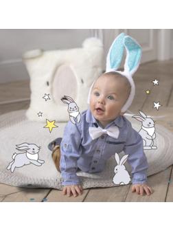 Карнавальный костюм «Зайка», ободок - ушки, хвостик, термонаклейка, бабочка