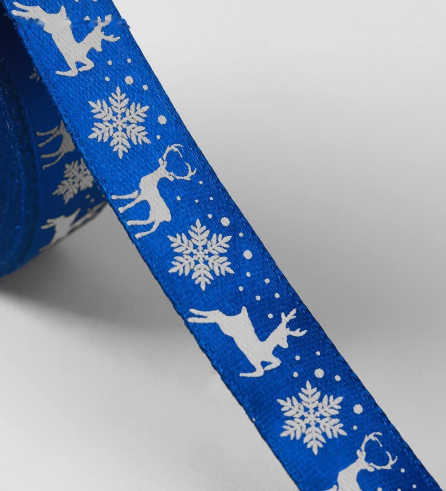 Лента атласная «Олени», 15 мм, 23 ± 1 м, цвет синий №122