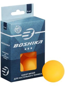 Мяч для настольного тенниса BOSHIKA, 3 звезды, набор 6 шт., цвет оранжевый