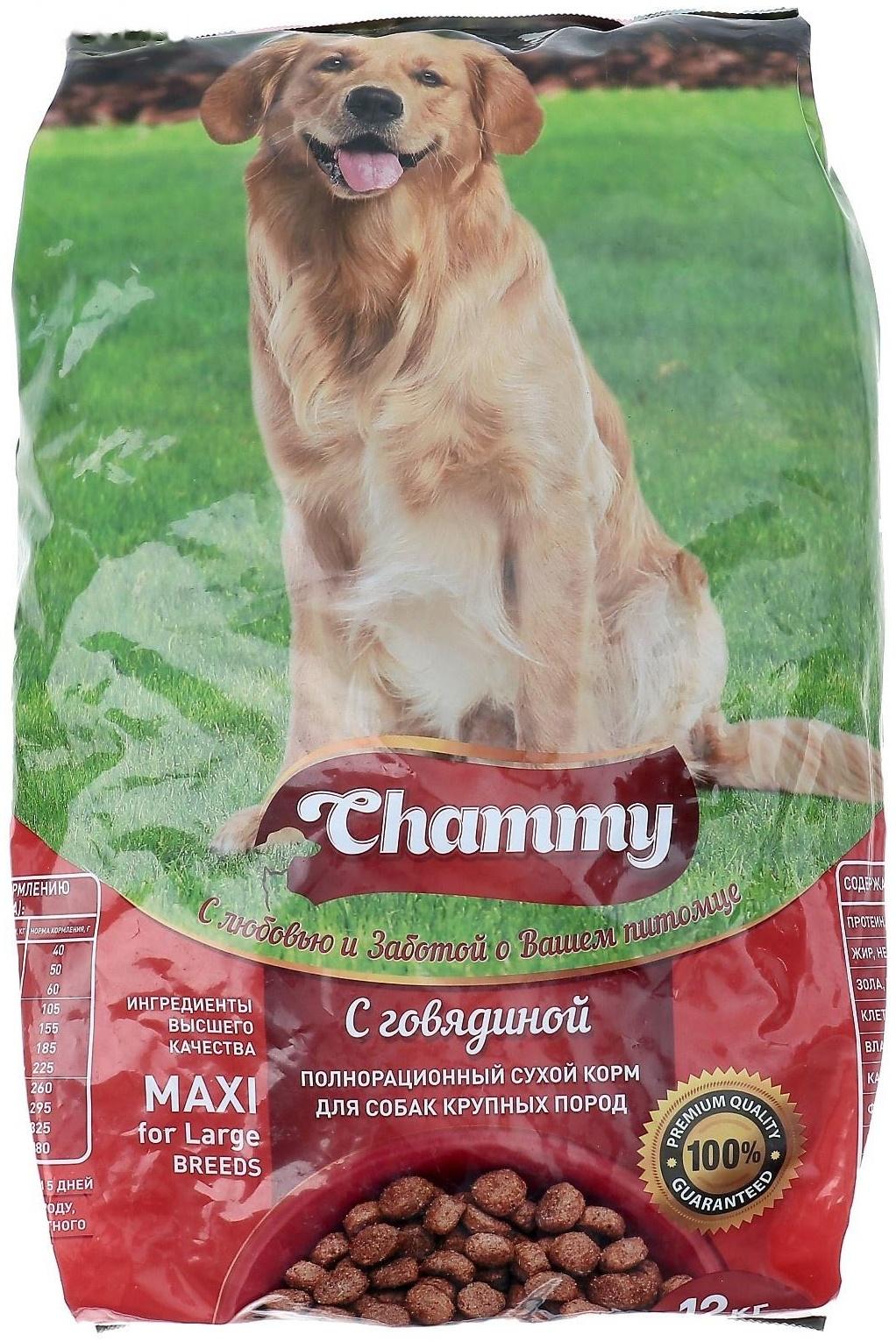 Сухой корм Chammy для собак крупных пород, говядина, 12 кг