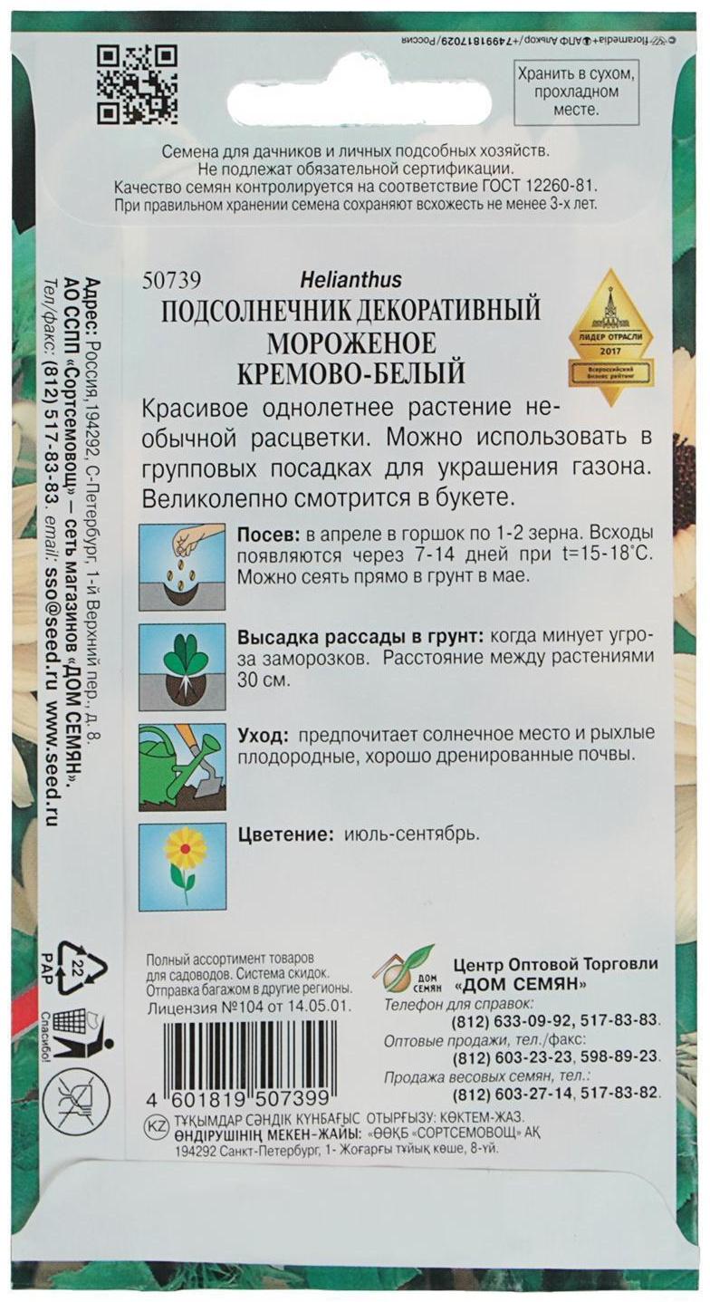 Семена цветов Подсолнечник декоративный кремово-белый 