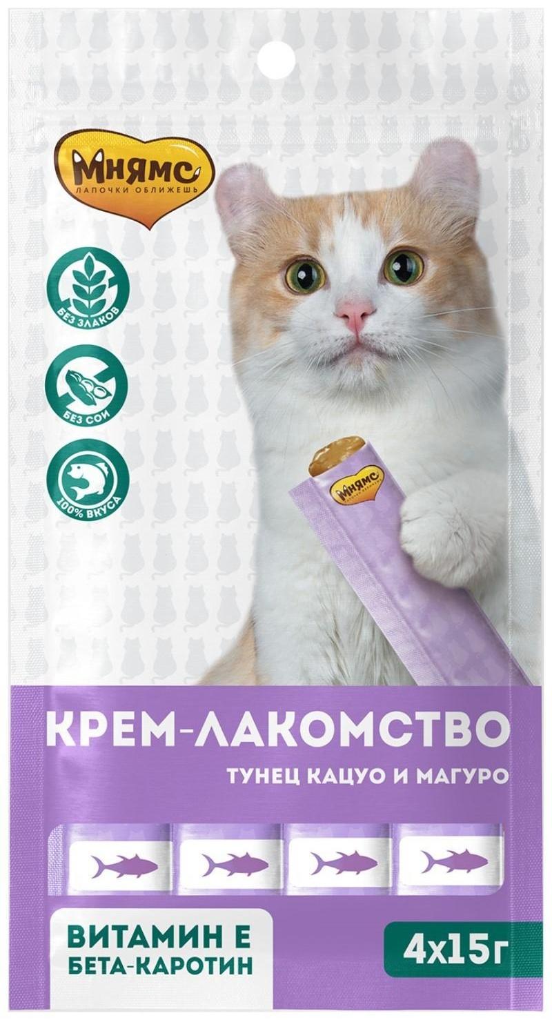 Крем-лакомство Мнямс для кошек, с тунцом Кацуо и Магуро, 15 г х 4 шт