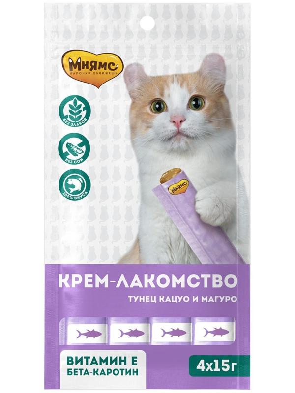 Крем-лакомство Мнямс для кошек, с тунцом Кацуо и Магуро, 15 г х 4 шт
