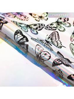 Плёнка упаковочная с голографией «Бабочки», 100 × 70 см