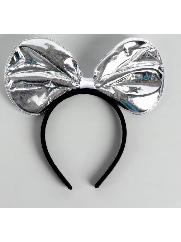 Карнавальный ободок «Бант», цвет серебряный