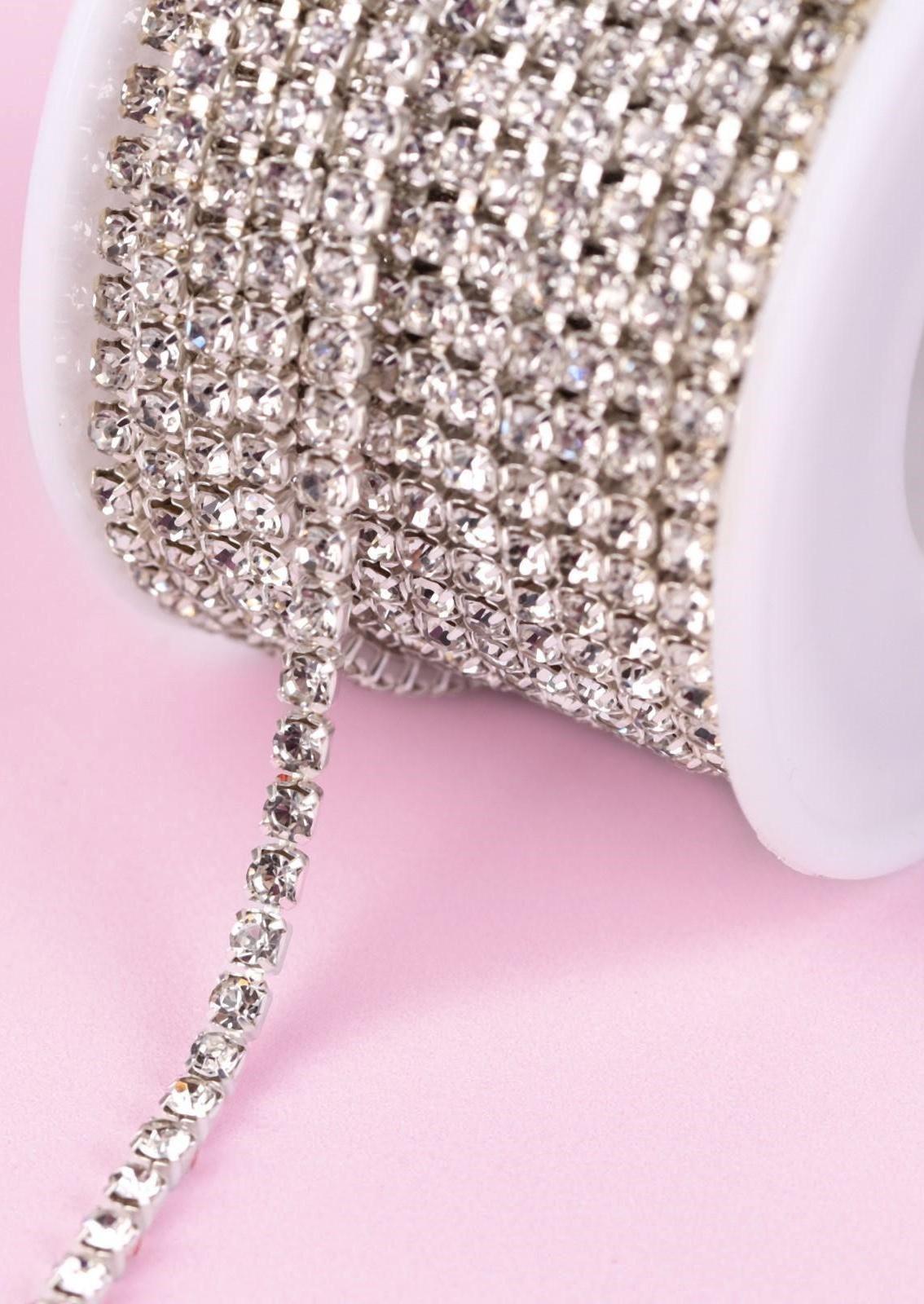 Цепь со стразами, 2,5 мм, 9 ± 1 м, цвет серебряный