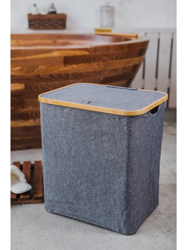 Корзина универсальная с крышкой «Минимал», 45×35×49,5 см, цвет серый