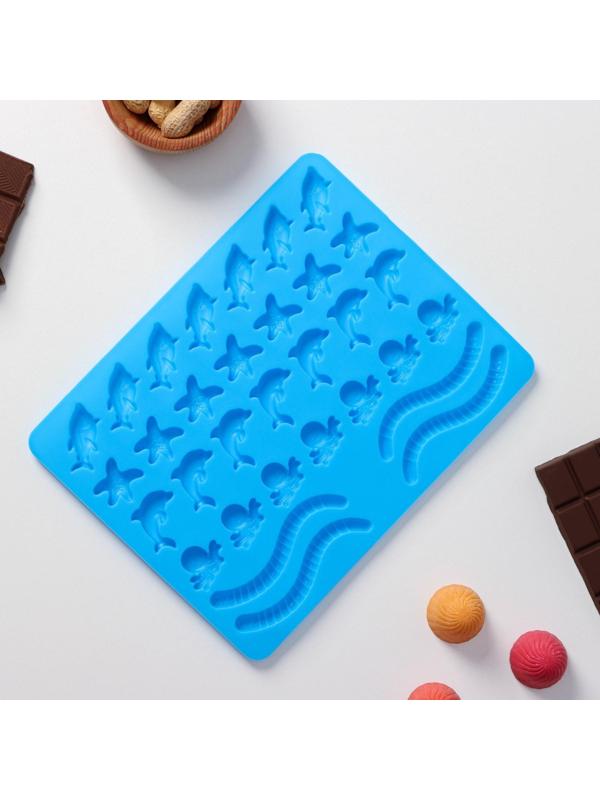 Форма для мармелада Доляна «Морские сладости», 22,3×17,2 см, 32 ячейки, цвет голубой