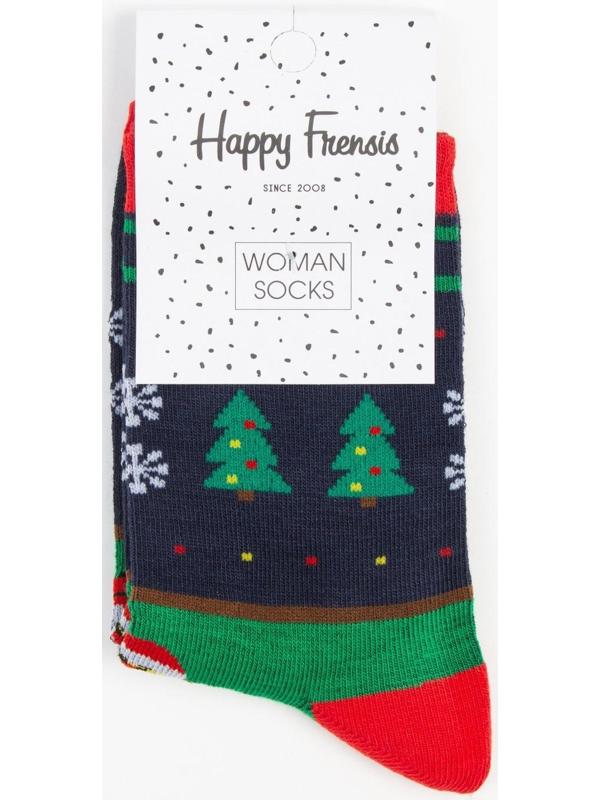 Носки женские «Дед мороз», цвет синий, размер 23-25