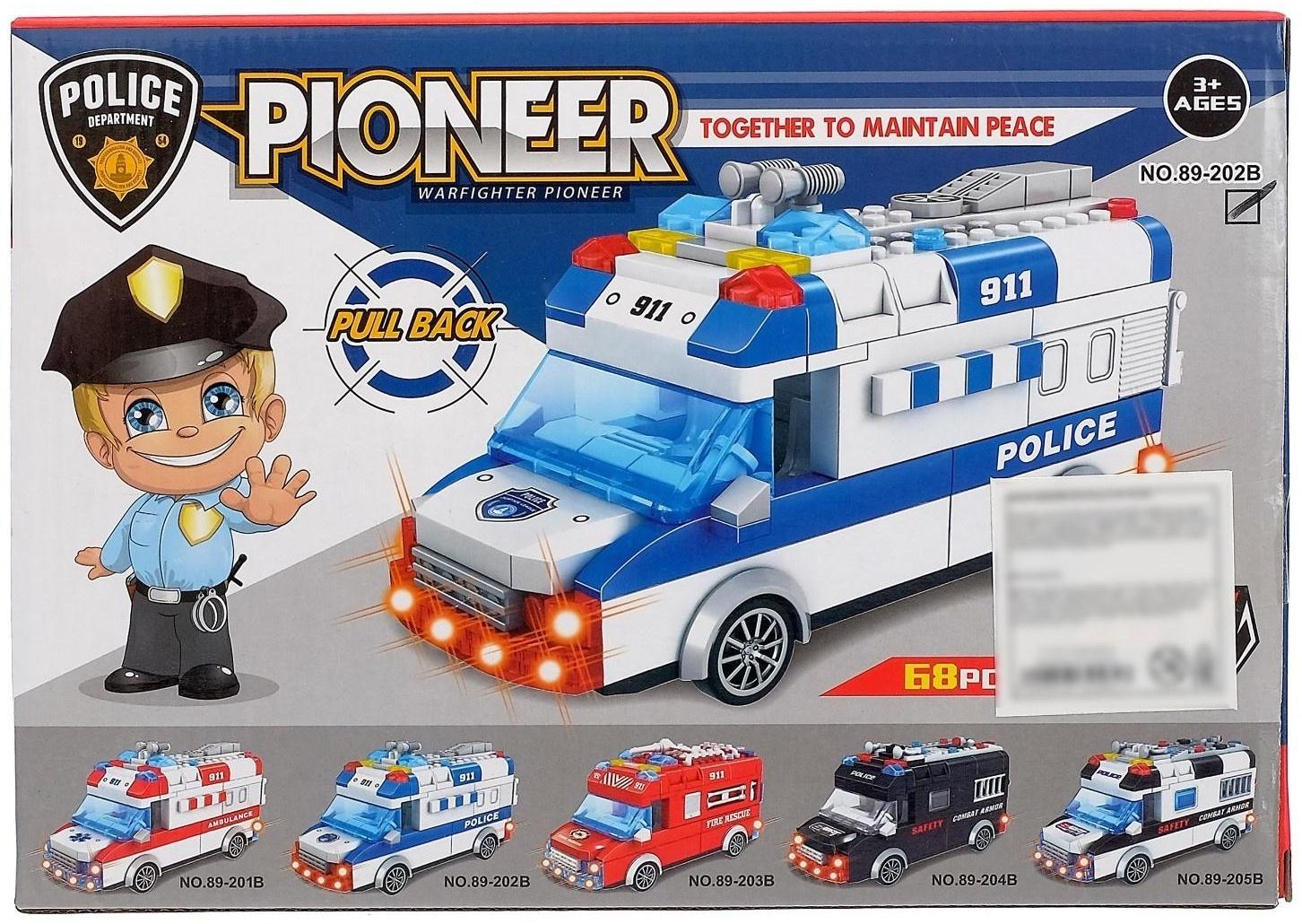 Конструктор блочный инерционный «Полицейский фургон», свет, звук, 68 деталей