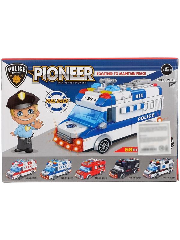 Конструктор блочный инерционный «Полицейский фургон», свет, звук, 68 деталей