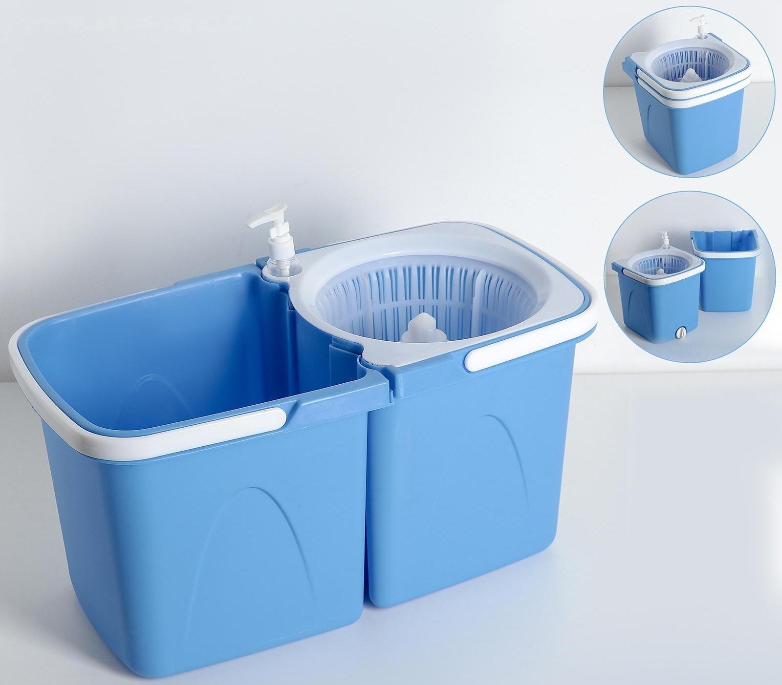 Набор для уборки: ведро складное с пластиковой центрифугой 10 л, швабра, запасная насадка из микрофибры, дозатор