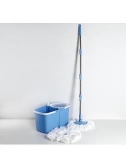 Набор для уборки: ведро складное с пластиковой центрифугой 10 л, швабра, запасная насадка из микрофибры, дозатор