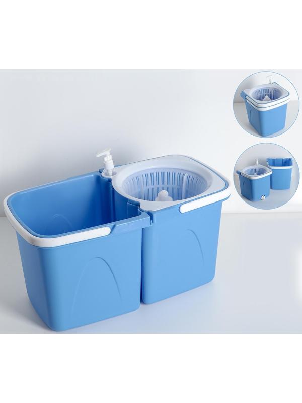 Набор для уборки: ведро складное с пластиковой центрифугой 10 л, швабра, запасная насадка из микрофибры, дозатор