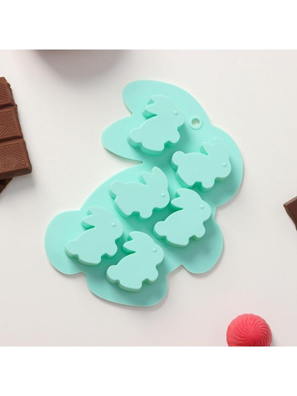 Форма силиконовая для льда и кондитерских украшений Доляна «Заяц», 15×11,5 см, 6 ячеек, цвет МИКС