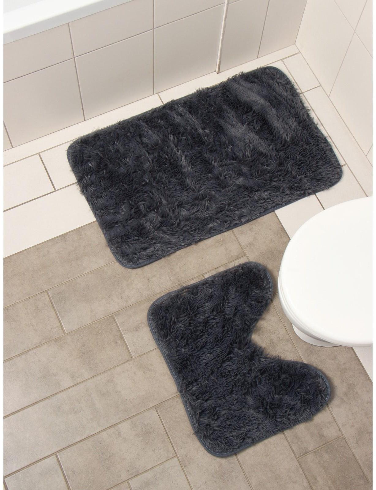 Набор ковриков для ванной и туалета Доляна «Пушистик», 2 шт: 40×50, 50×80 см, цвет серый