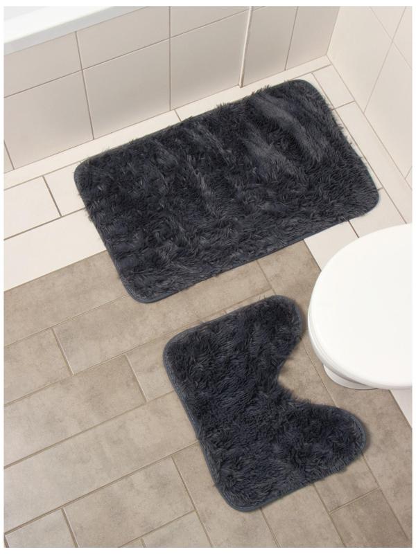 Набор ковриков для ванной и туалета Доляна «Пушистик», 2 шт: 40×50, 50×80 см, цвет серый