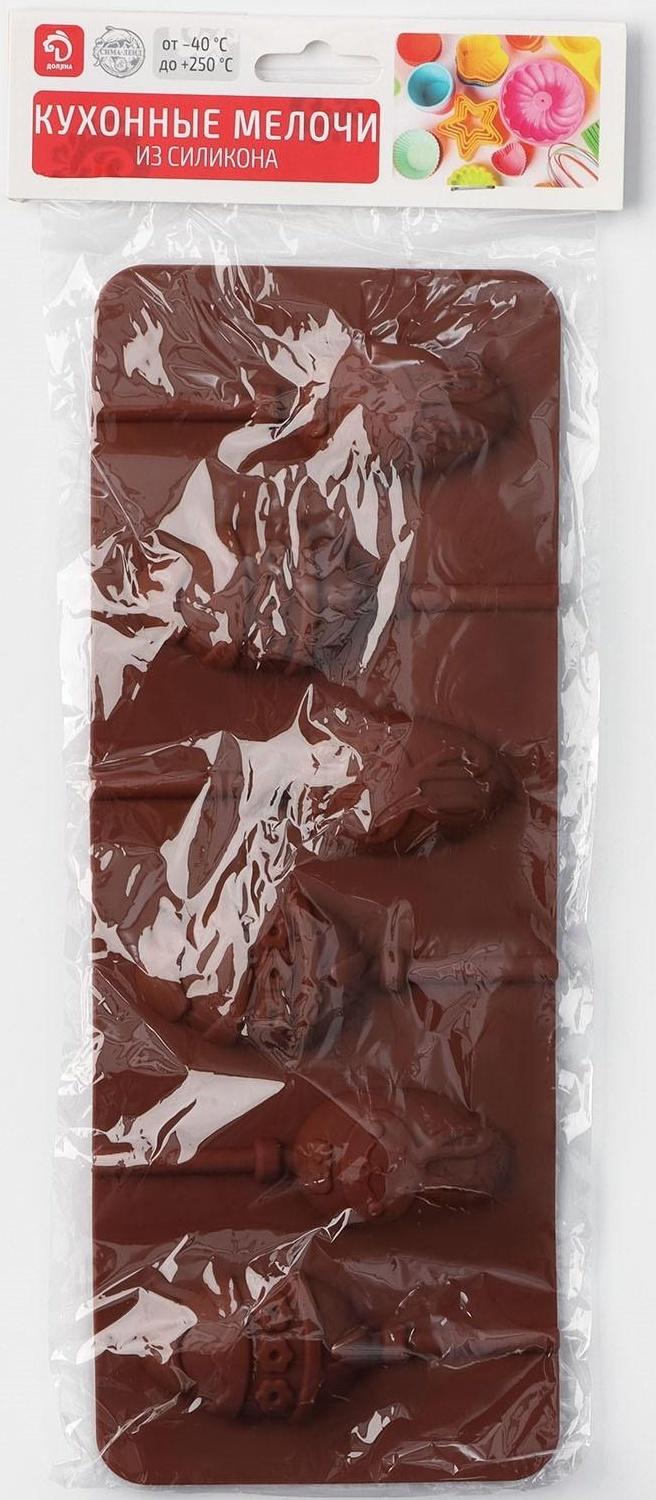 Форма силиконовая для леденцов Доляна «Пасхальный кролик», 26×10×1 см, 6 ячеек, с палочками, цвет коричневый