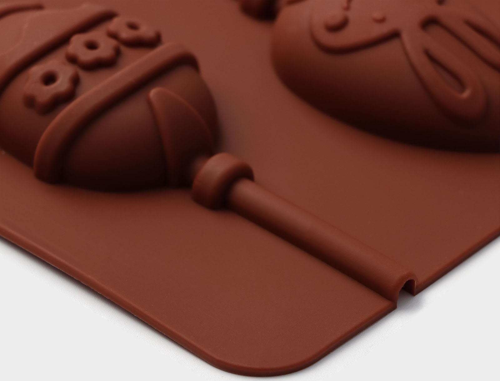 Форма силиконовая для леденцов Доляна «Пасхальный кролик», 26×10×1 см, 6 ячеек, с палочками, цвет коричневый