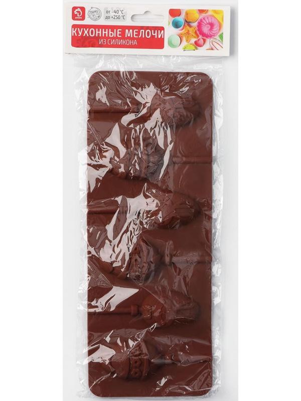 Форма силиконовая для леденцов Доляна «Пасхальный кролик», 26×10×1 см, 6 ячеек, с палочками, цвет коричневый