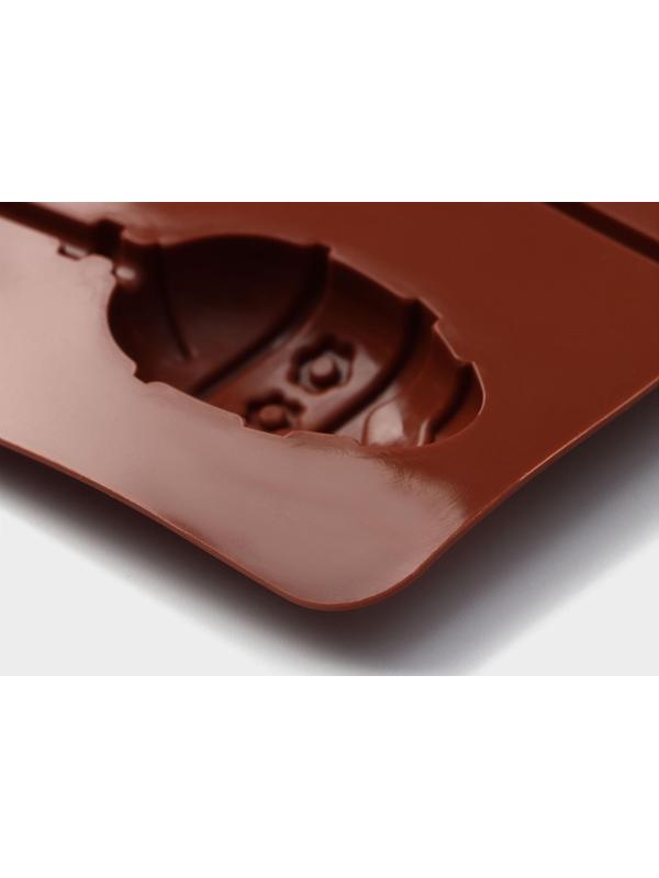 Форма силиконовая для леденцов Доляна «Пасхальный кролик», 26×10×1 см, 6 ячеек, с палочками, цвет коричневый