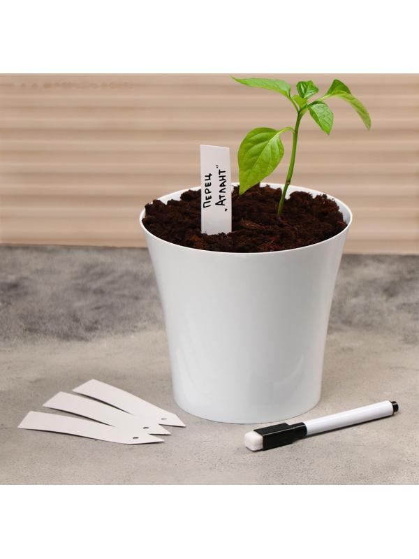 Бирки садовые для маркировки, 10 см, набор 20 шт., маркер, пластик, белые, Greengo