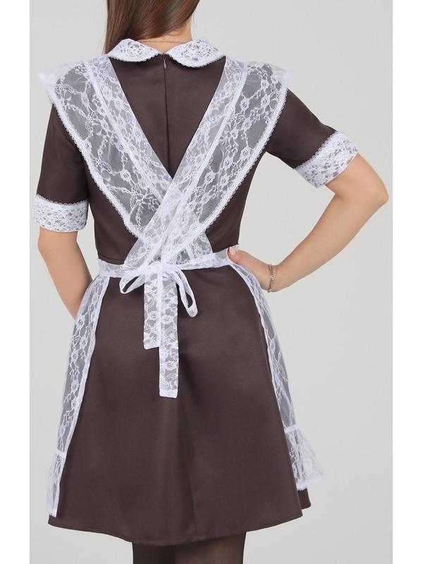 Школьный фартук с воланом по бретелям и низу, гипюр, мелкие цветы, р. 42-50, цвет белый