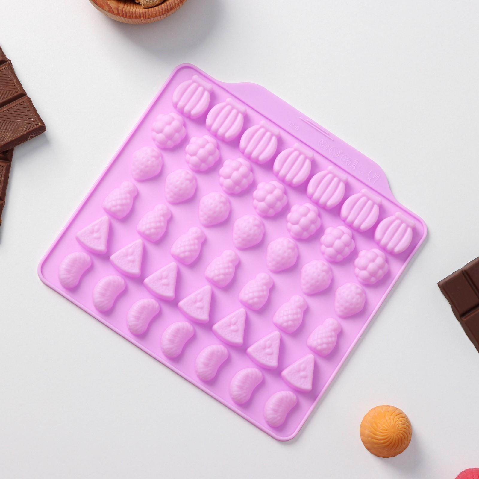 Форма для мармелада Доляна «Фруктовый бум», 18×16 см, 42 ячейки (2,2×2,2 см), цвет розовый