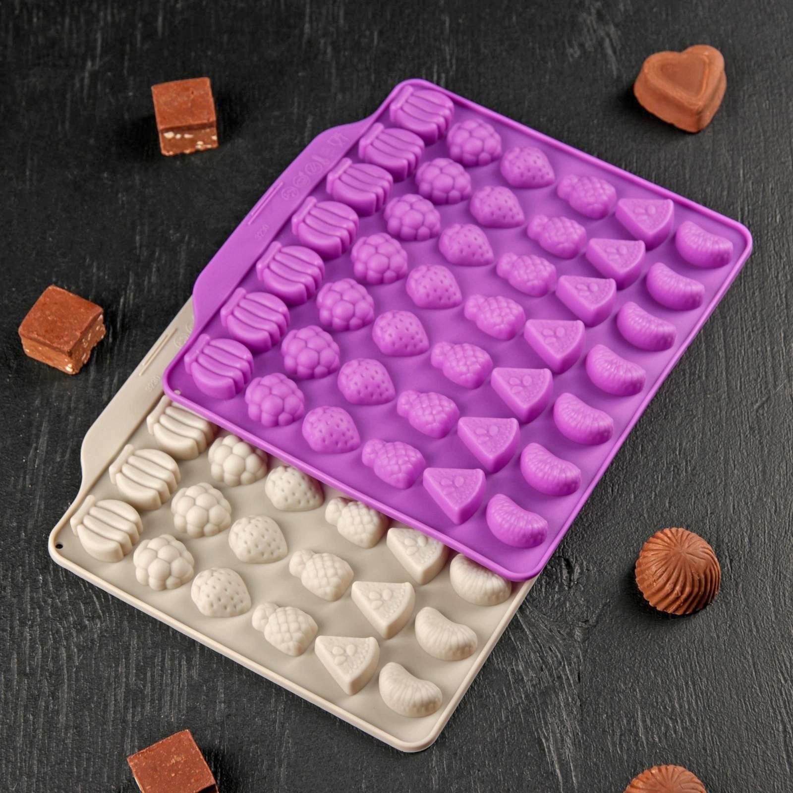 Форма для мармелада Доляна «Фруктовый бум», 18×16 см, 42 ячейки (2,2×2,2 см), цвет розовый