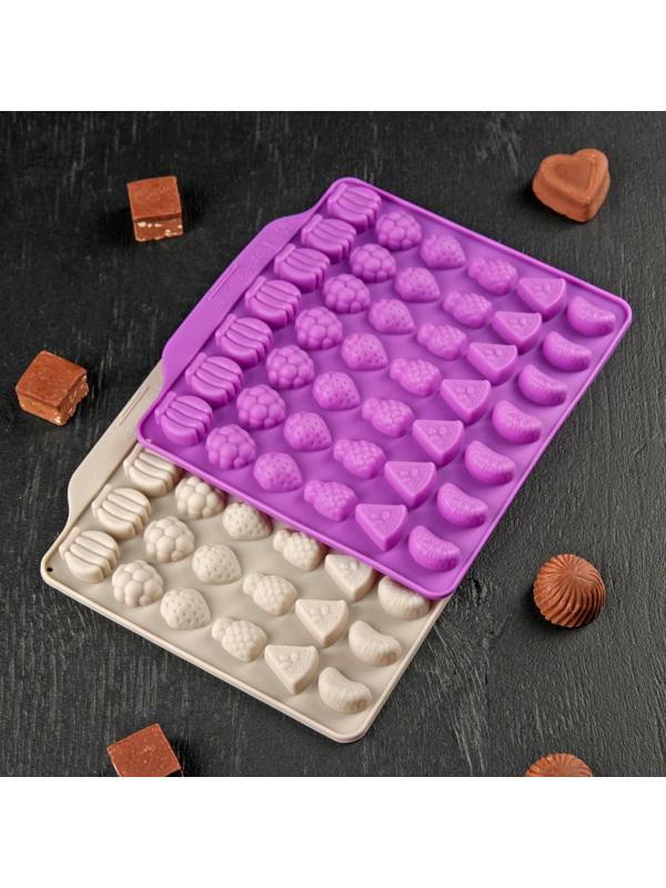 Форма для мармелада Доляна «Фруктовый бум», 18×16 см, 42 ячейки (2,2×2,2 см), цвет розовый