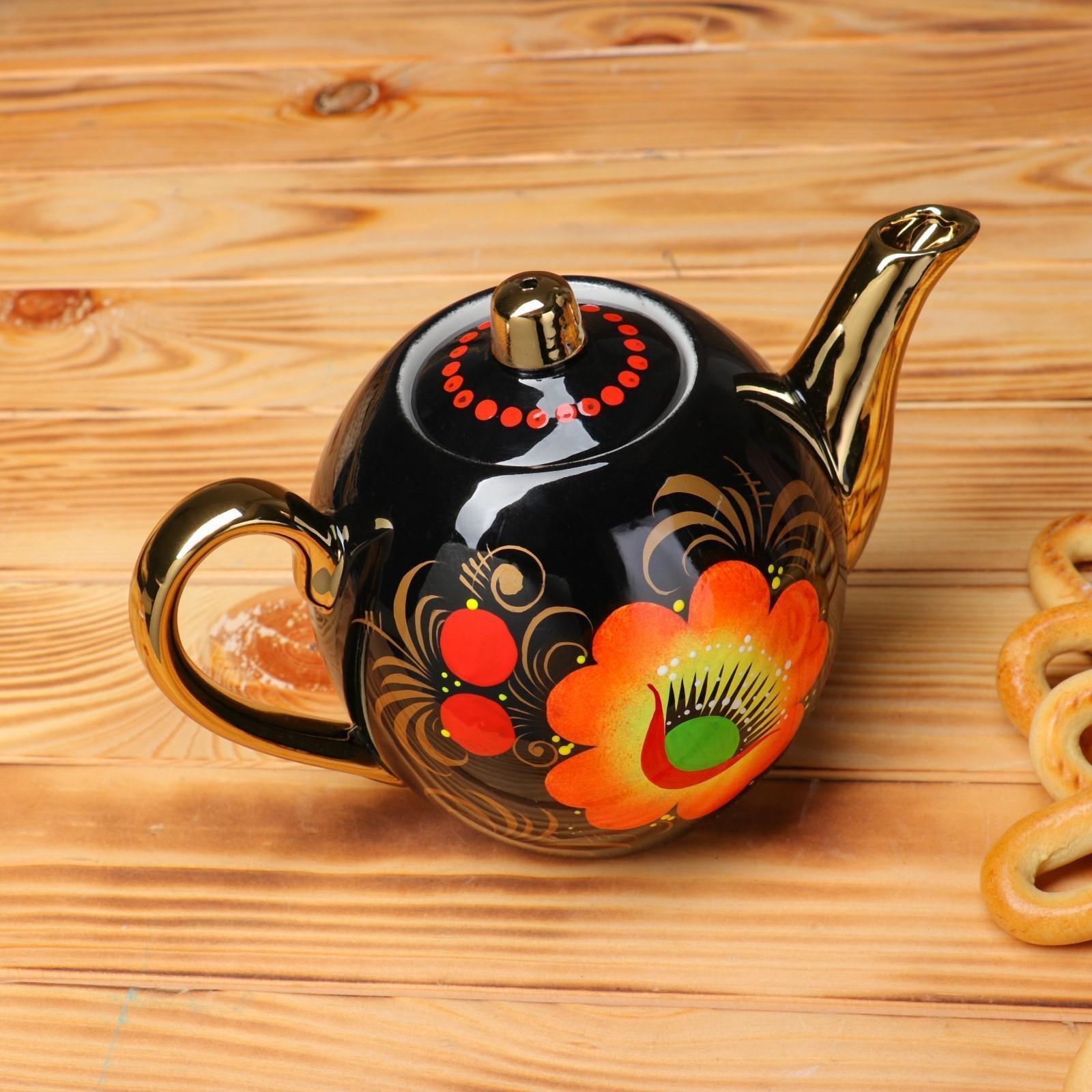 Набор «Маки», жёлудь, 3 предмета, самовар 3 л, заварочный чайник 0,7 л, поднос