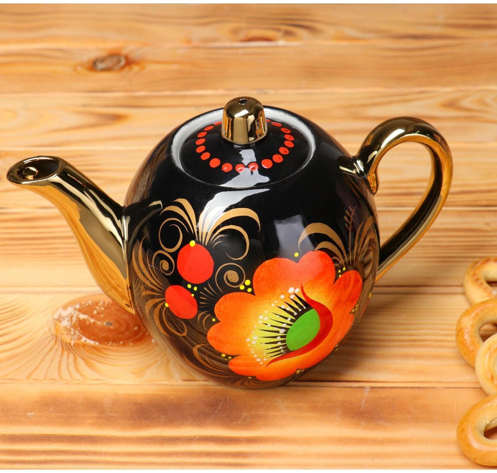 Набор «Маки», жёлудь, 3 предмета, самовар 3 л, заварочный чайник 0,7 л, поднос