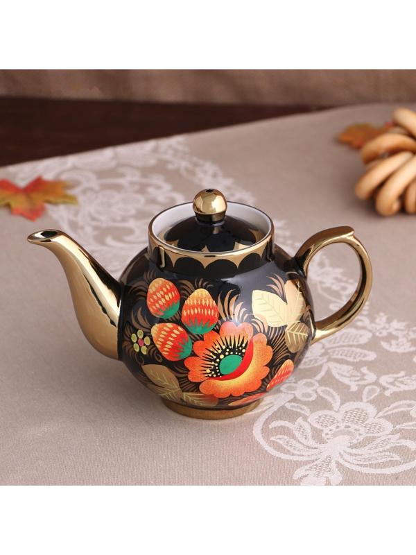 Набор «Маки», жёлудь, 3 предмета, самовар 3 л, заварочный чайник 0,7 л, поднос