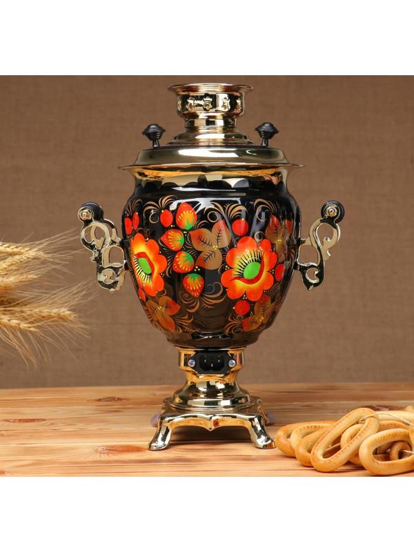 Набор «Маки», жёлудь, 3 предмета, самовар 3 л, заварочный чайник 0,7 л, поднос