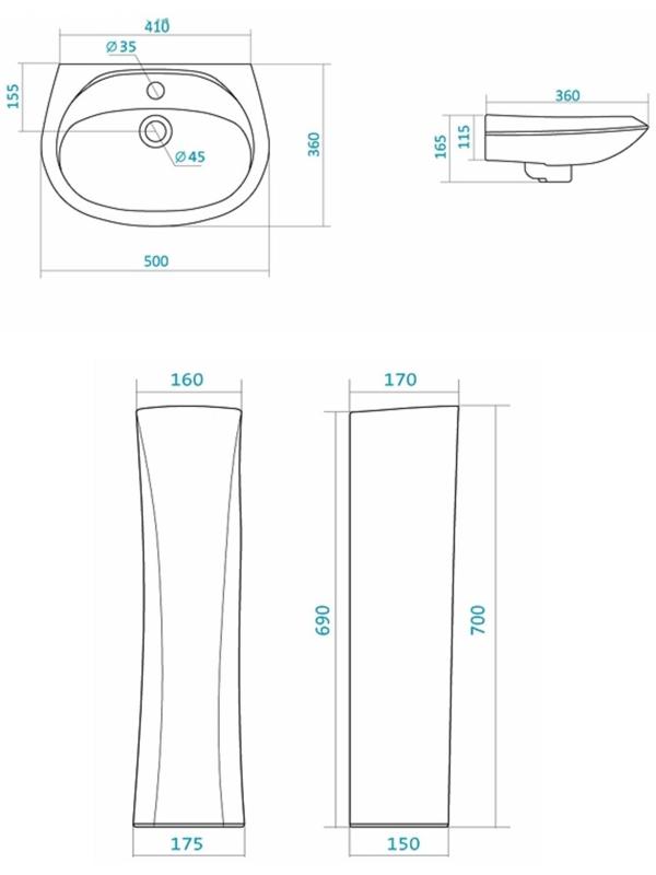 Раковина Santek «Бриз-50» c отверстием под смеситель, с пьедесталом