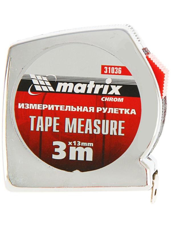 Рулетка MATRIX Chrom, 3 м x 13 мм, хромированный корпус