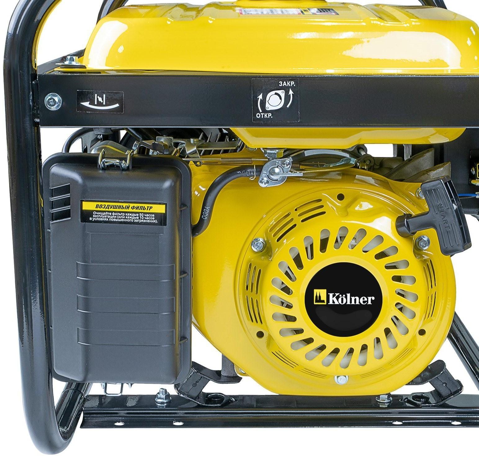 Генератор  бензиновый Kolner KGEG 3000, 4Т, 3 кВт, 7 л.с, 15 л, 2х220/12 В, ручной старт
