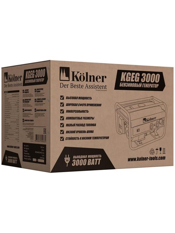 Генератор  бензиновый Kolner KGEG 3000, 4Т, 3 кВт, 7 л.с, 15 л, 2х220/12 В, ручной старт